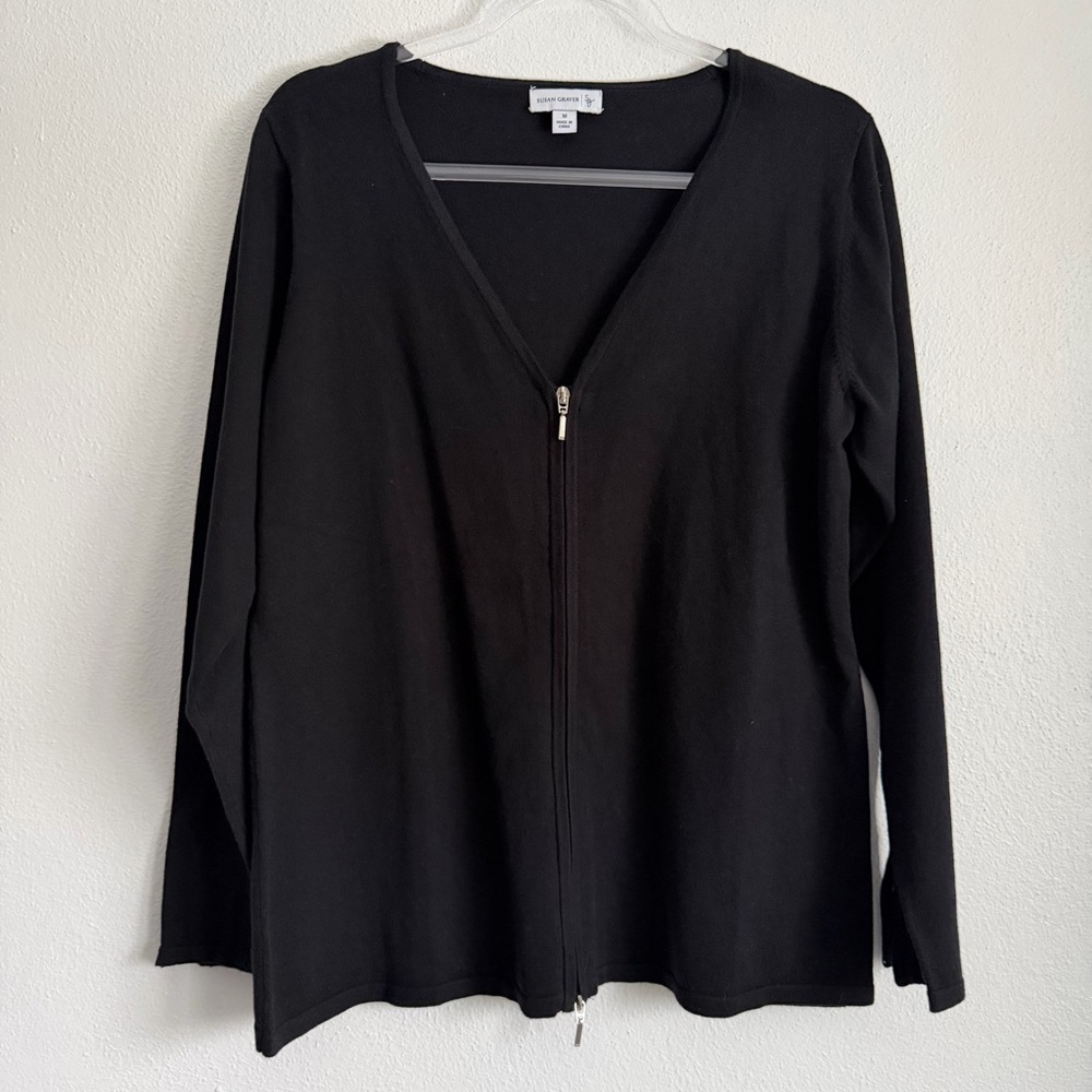 Susan Graver Long Sleeve Zip Cuffs Knit‎ Zip Up Black Cardigan Sweater Size M